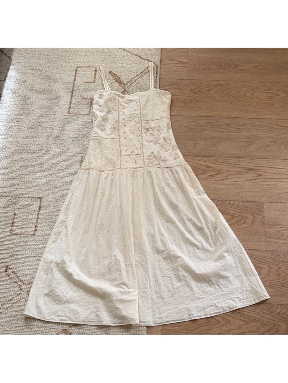 Zara Cream Patchwork Embroidered Dress S - Picture 5 of 8